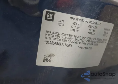 2010 Chevrolet Cobalt Ls z USA, uszkodzony, nr VIN 1G1AB5F54A7174251